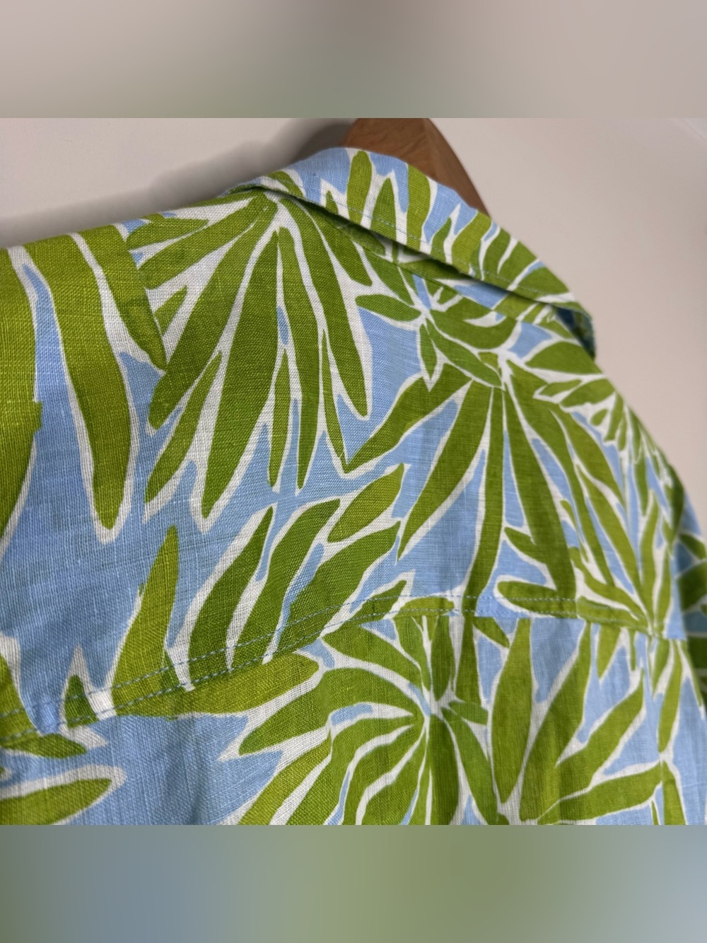 Sigrid Olsen 100% Linen Green Blue Tropical Oversized Button Up Shirt Large - Picture 6 of 6